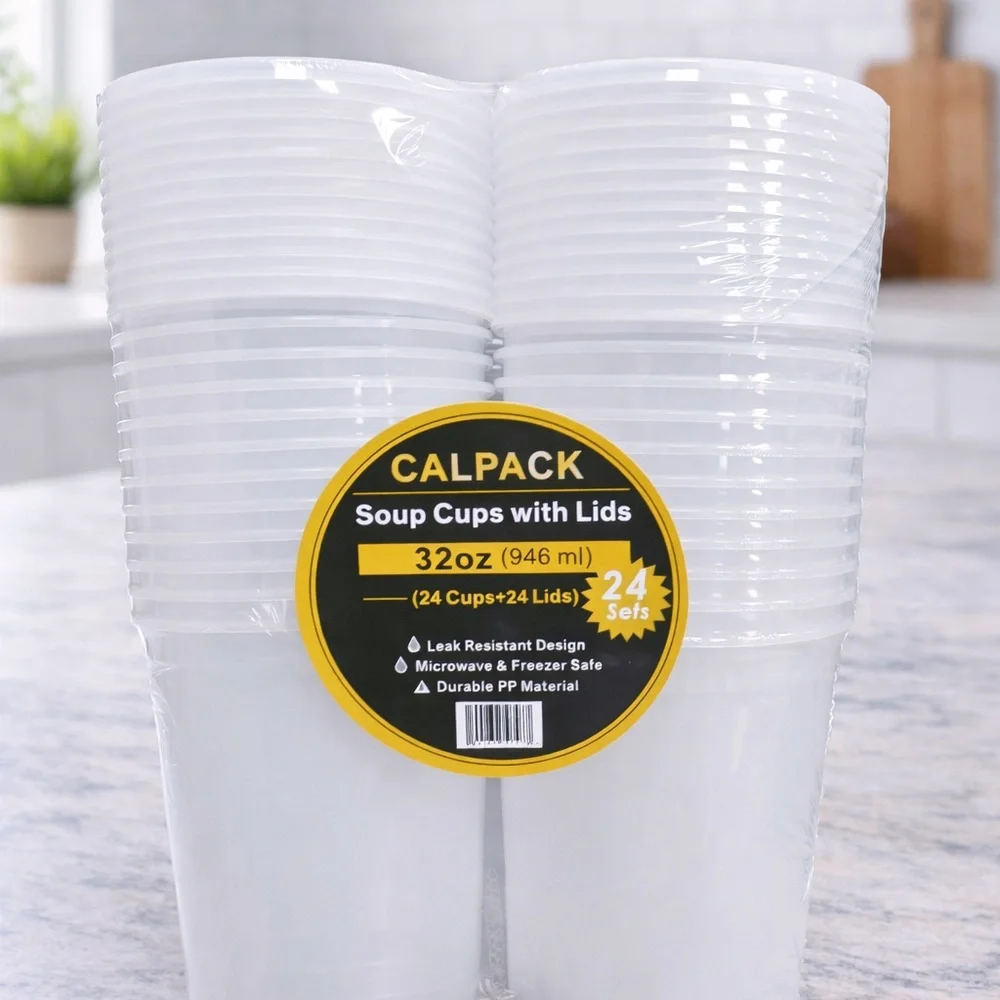 Calpak White Disposable Soup Cups with Lids